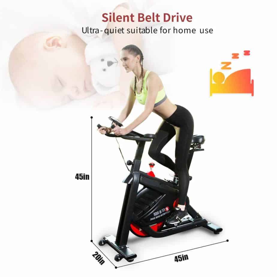 The belt drive system of the SNODE FIR Magnetic Indoor Cycling Bike 8722  provides smooth and quiet operation